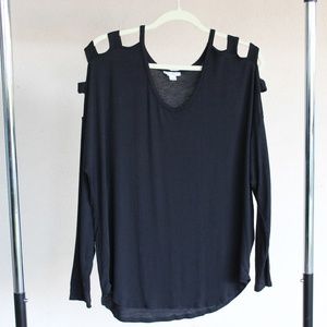 Black Long-sleeve Cut Out Shirt